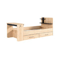 **Cama multifuncional com prateleiras e gavetas**