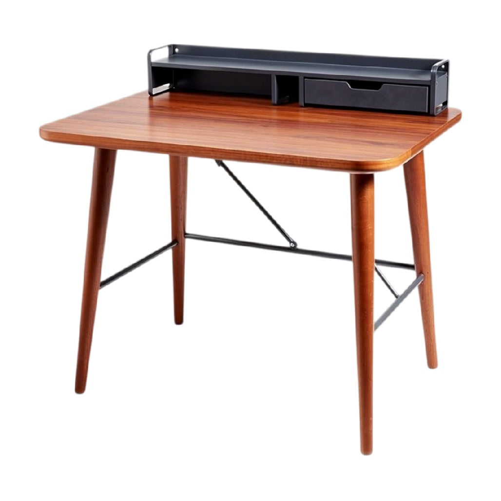 **Mesa de Escritorio Retro em Madeira com Porta-Trecos**